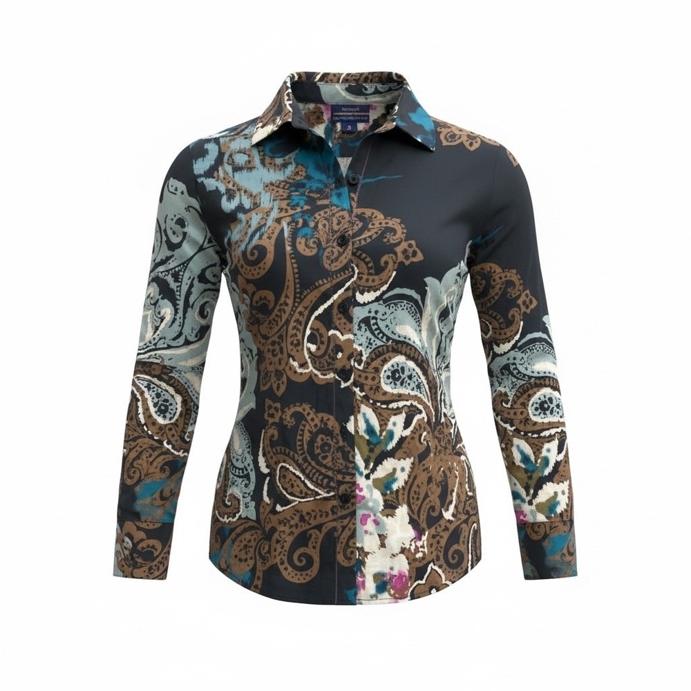 Westbound Petites Wrinkle Free Cotton Paisley Button Down Shirt PM Multi Color